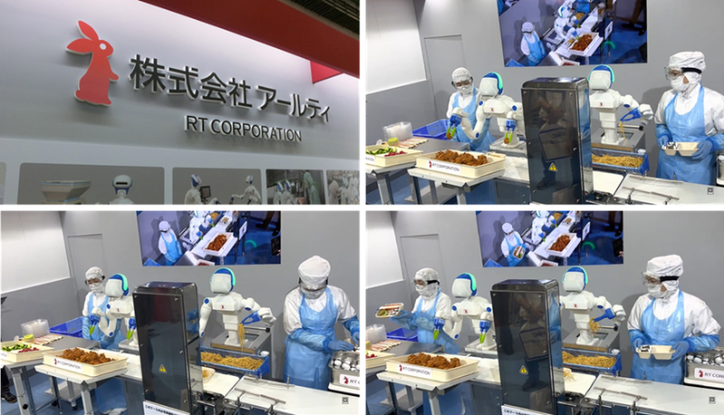 写真1-1. 模擬生産ラインでの人と人型協働ロボットの実演