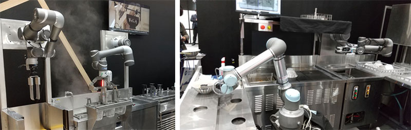 写真2.アーム式駅そば調理ロボット（左：茹麺システム、右：食洗システム）